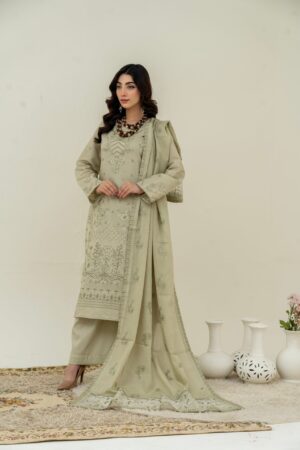 3PC LAWN EMBROIDERED SUIT WITH VOILE EMBROIDERED DUPATTA BY NAZAKAT